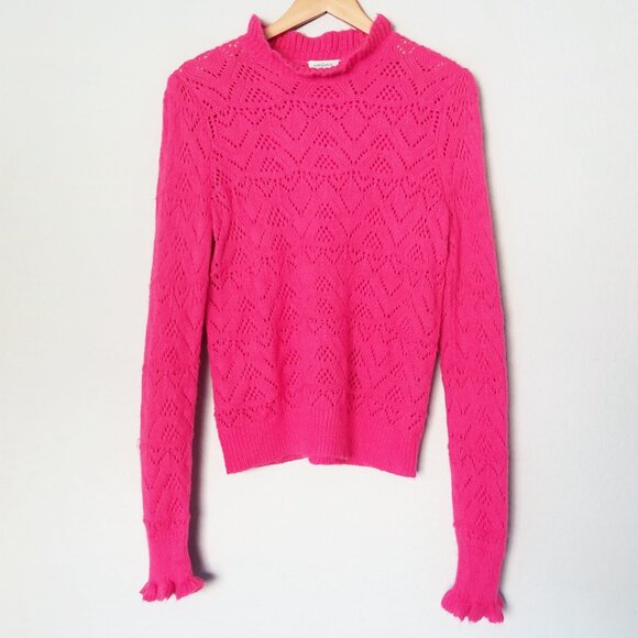 Sundance Bertina Sweater Ruffle Neck Pointelle Knit Fuchsia Pink S $118 Romantic - Picture 3 of 16